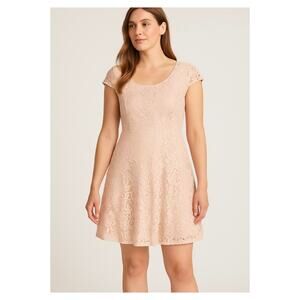 Emma & Michelle Womens Scoop Neck Lace Fit & Flare Dress Sz 12 Blush Pink